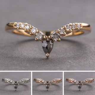 Cassiopeia Wedding Ring, Salt and Pepper and White Diamonds, 11 Diamond