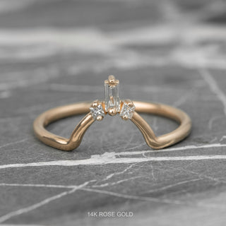 Sunburst Wedding Ring, 3 Diamond, Round Band