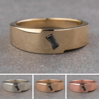Salt and Pepper Baguette Diamond Mens Waved Signet Ring