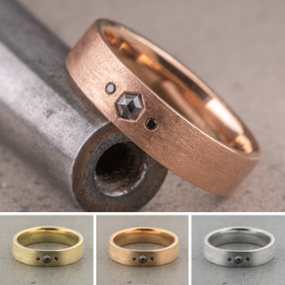 Salt and Pepper Hexagon Diamond Mens Wedding Band, Comfort Fit