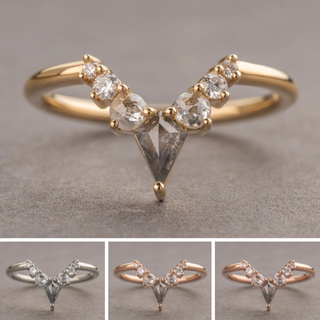 Kylie Wedding Ring, 7 Salt and Pepper Rose Cut and White Diamonds, Round Band