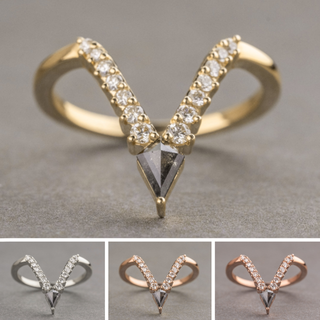 Kylie Wedding Ring, 15 Salt and Pepper and White Diamonds, Loaf Band