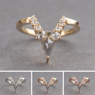 Kylie Wedding Ring, 9 Salt and Pepper Rose Cut and White Diamonds, Square Band