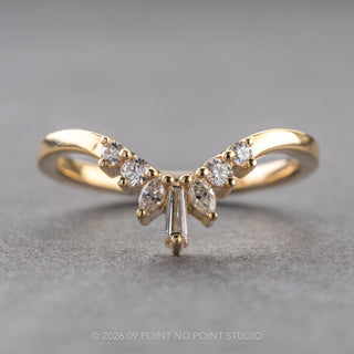 Petite Sage Wedding Ring, 7 Diamond, V-Shaped Contour, Loaf Band