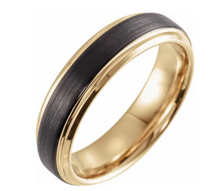6mm Men's Tungsten Ring with 18K Yellow Gold Plating