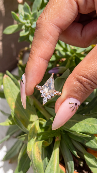 2.37 Carat Icy Salt and Pepper Kite Diamond Engagement Ring, Avaline Setting