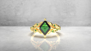 Custom Sapphire and Green Tourmaline Magnolia Engagement Ring