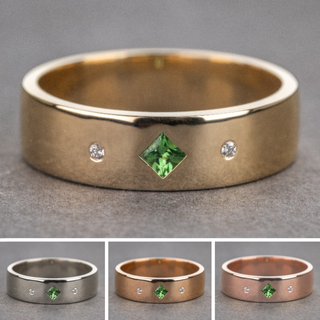 Tsavorite Garnet and Diamond Men's Wedding Ring, Comfort Fit