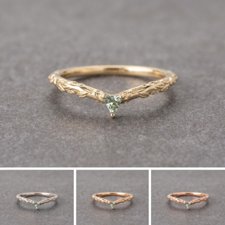 Pixie Wedding Ring, Triangle Lab Grown Green Sapphire