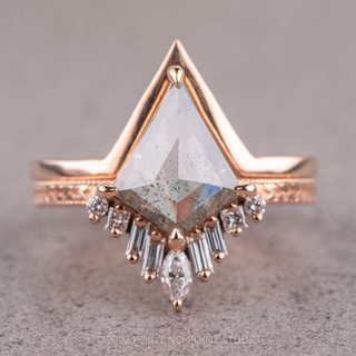 V Shaped Wedding Band, Victoria Setting, 14K Peach Gold