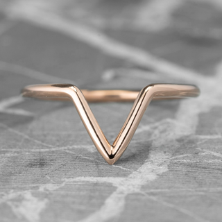 V Shaped Wedding Band, Victoria Setting, 14K Peach Gold