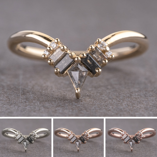 Valentina Wedding Ring, Salt and Pepper Kite, 9 Diamond, Round Band
