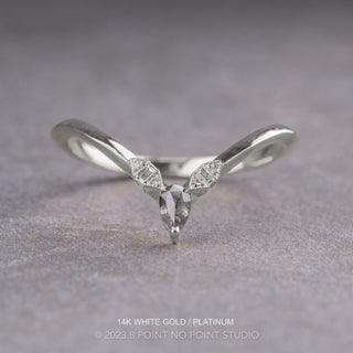 Azalea Wedding Ring, Salt and Pepper Pear Focal Diamond, Knife Edge Band