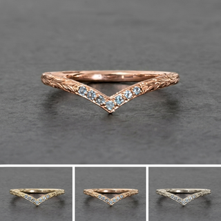 Viola Wedding Ring, 7 Aquamarine, Round Band