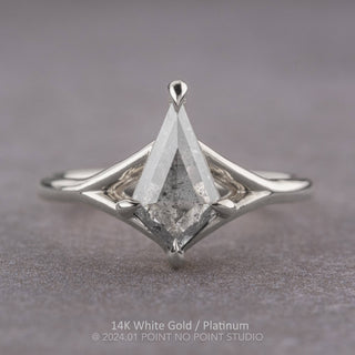 1.10 Carat Salt and Pepper Kite Diamond Engagement Ring, Split Shank Jane Setting, Point No Point Studio. Available in a variety of metal types. Eco-friendly, Recycled Metals, Conflict Free.