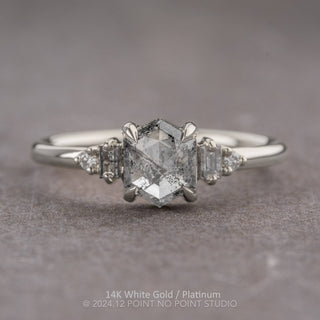 1.23 Carat Salt and Pepper Hexagon Diamond Engagement Ring, Betty Setting
