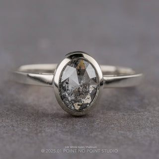 1.27 Carat Salt and Pepper Oval Diamond Engagement Ring, Bezel Jane Setting