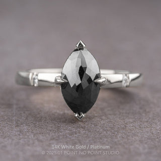 1.64 Carat Black Marquise Diamond Engagement Ring, Zoe Setting