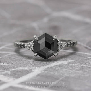 1.75 Carat Black Hexagon Diamond Engagement Ring, Black and White Quincy Setting