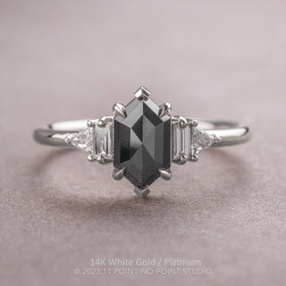 1.30 Carat Black Hexagon Diamond Engagement Ring, Beatrice Setting, Point No Point Studio. Available in a variety of metal types. Eco-friendly, Recycled Metals, Conflict Free.