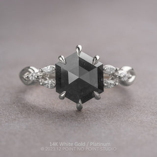 2.39 Carat Black Hexagon Diamond Engagement Ring, Winona Setting