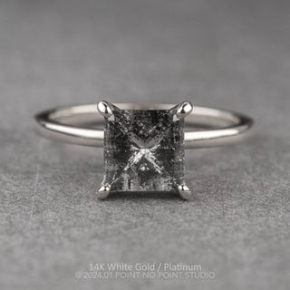 1.91 Carat Salt and Pepper Princess Cut Diamond Engagement Ring, Tulip Basket Jane Setting, Point No Point Studio. Available in a variety of metal types. Eco-friendly, Recycled Metals, Conflict Free.