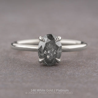 1.31 Carat Salt and Pepper Oval Diamond Engagement Ring, Basket Jane Setting, Point No Point Studio. Available in a variety of metal types. Eco-friendly, Recycled Metals, Conflict Free.