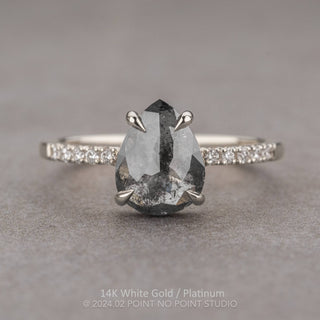 1.61 Carat Black Pear Diamond Engagement Ring, Jules Setting, Point No Point Studio. Available in a variety of metal types. Eco-friendly, Recycled Metals, Conflict Free.