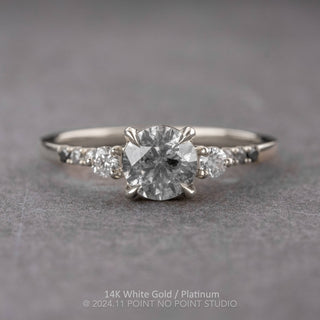 1.19 Carat Salt and Pepper Round Diamond Engagement Ring, Ombre Eliza Setting, Point No Point Studio. Available in a variety of metal types. Eco-friendly, Recycled Metals, Conflict Free.