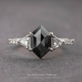 1.86 Carat Black Hexagon Diamond Engagement Ring, Eliza Setting