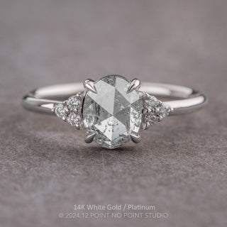 2.57 Carat Icy Salt and Pepper Oval Diamond Engagement Ring, Quinn Setting, Point No Point Studio. Available in a variety of metal types. Eco-friendly, Recycled Metals, Conflict Free.