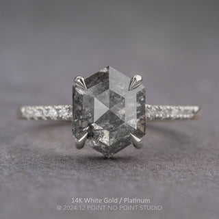 2.71 Carat Salt and Pepper Hexagon Diamond Engagement Ring, Jules Setting