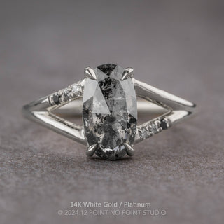 1.71 Carat Black Speckled Oval Diamond Engagement Ring, Ombre Sirena Setting