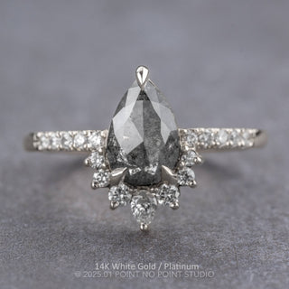 1.34 Carat Black Salt and Pepper Pear Diamond Engagement Ring, Avaline Setting