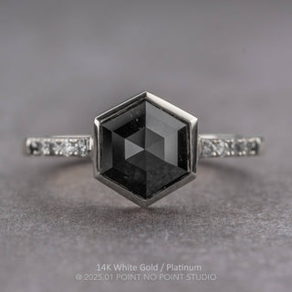 1.58 Carat Black Hexagon Diamond Engagement Ring, Bezel Ombre Jules Setting