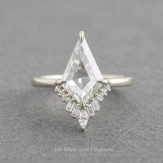 Kite Moissanite and Diamond Engagement Ring, Wren Setting, Point No Point Studio. Available in a variety of metal types. Eco-friendly, Recycled Metals, Conflict Free.