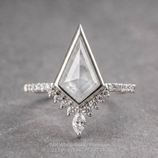 1.51 Carat Icy White Kite Diamond Engagement Ring, Bezel Avaline Setting, Point No Point Studio. Available in a variety of metal types. Eco-friendly, Recycled Metals, Conflict Free.