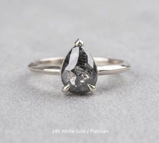 1.68 Carat Black Salt and Pepper Pear Diamond Engagement Ring, Charlize Setting