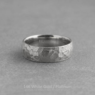 6mm Comfort Fit Mens Wedding Band, Half Round Hammered Matte men's wedding band, Point No Point Studio. Eco-friendly, Recycled Metals, Conflict Free.