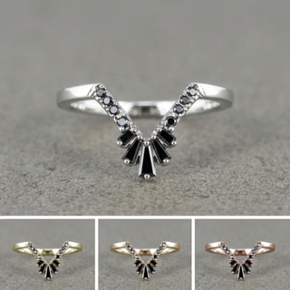 Wednesday Wedding Ring, 13 Black Diamond, Deep V Contour, Square Band