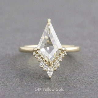 Kite Moissanite and Diamond Engagement Ring, Wren Setting, Point No Point Studio. Available in a variety of metal types. Eco-friendly, Recycled Metals, Conflict Free.