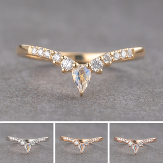 Cassiopeia Wedding Ring, Pear Moonstone and Diamonds, 11