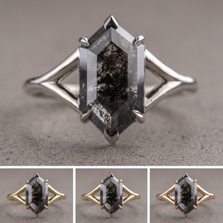 1.84 Carat Black Speckled Hexagon Diamond Engagement Ring, Charlize Setting