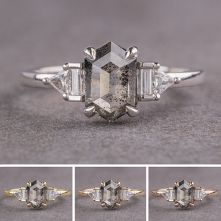 1.07 Carat Salt and Pepper Hexagon Diamond Engagement Ring, Beatrice Setting