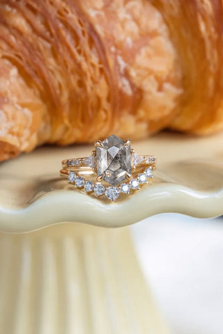 1.25 Carat Icy Salt and Pepper Hexagon Diamond Engagement Ring, Ombre Eliza Setting