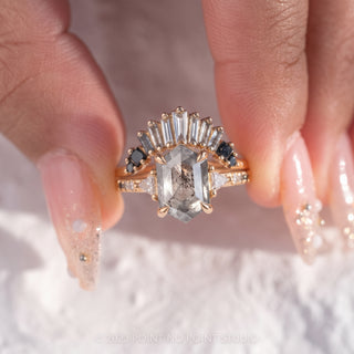 1.25 Carat Icy Salt and Pepper Hexagon Diamond Engagement Ring, Ombre Eliza Setting