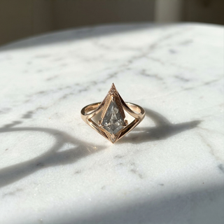 1.37 Carat Salt and Pepper Kite Diamond Engagement Ring, Arwen Setting, 14K Peach Gold