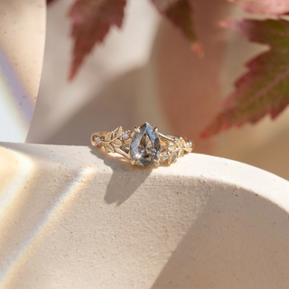 1.16 Carat Salt and Pepper Pear Diamond Engagement Ring, Magnolia Setting