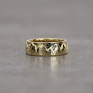 7mm Mountain Mens Wedding Ring with Black Diamond, Comfort Fit