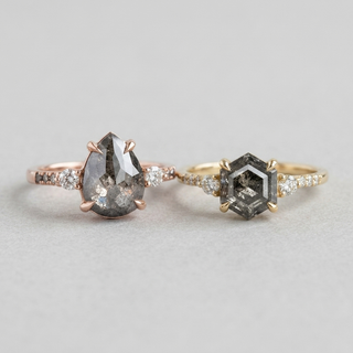 1.69 Carat Black Salt and Pepper Pear Diamond Engagement Ring, Ombre Eliza Setting